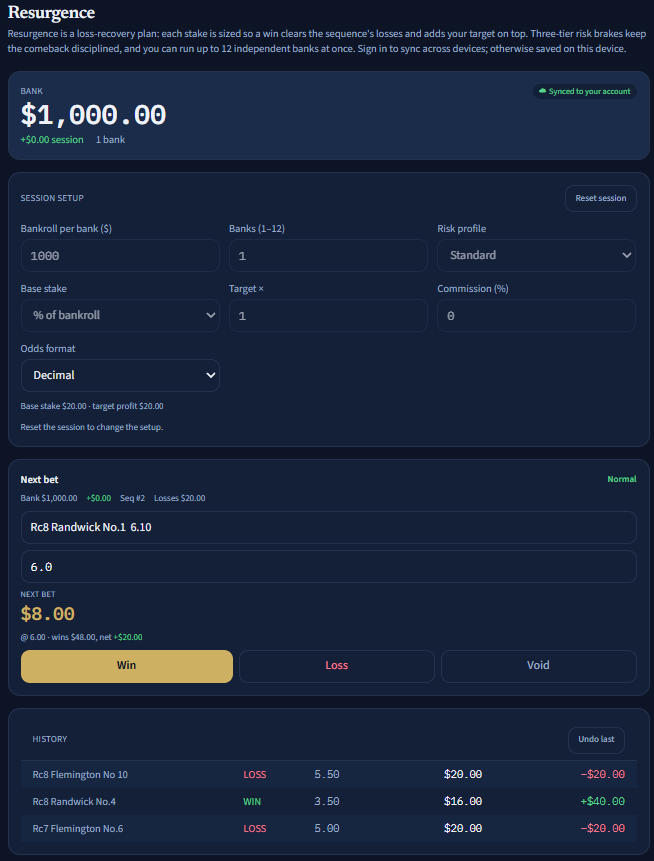 Resurgence next-bet card